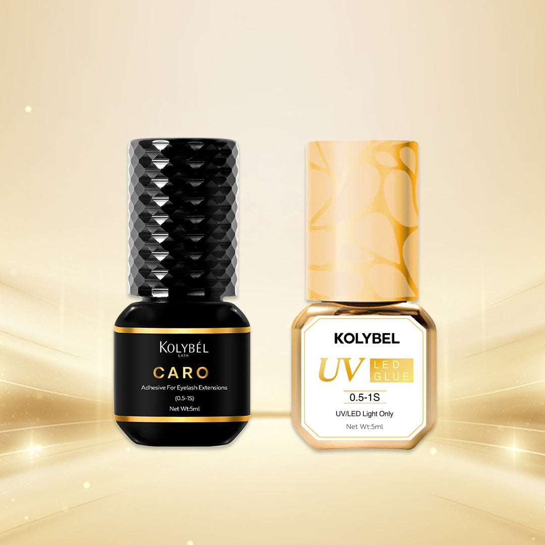 KOLYBEL Glue collection features a full range of eyelash extension adhesives with curing speeds ranging from 0.3 to 3 seconds, including UV/LED, transparent, colorful and multiple scented formulas in 5ml bottles.