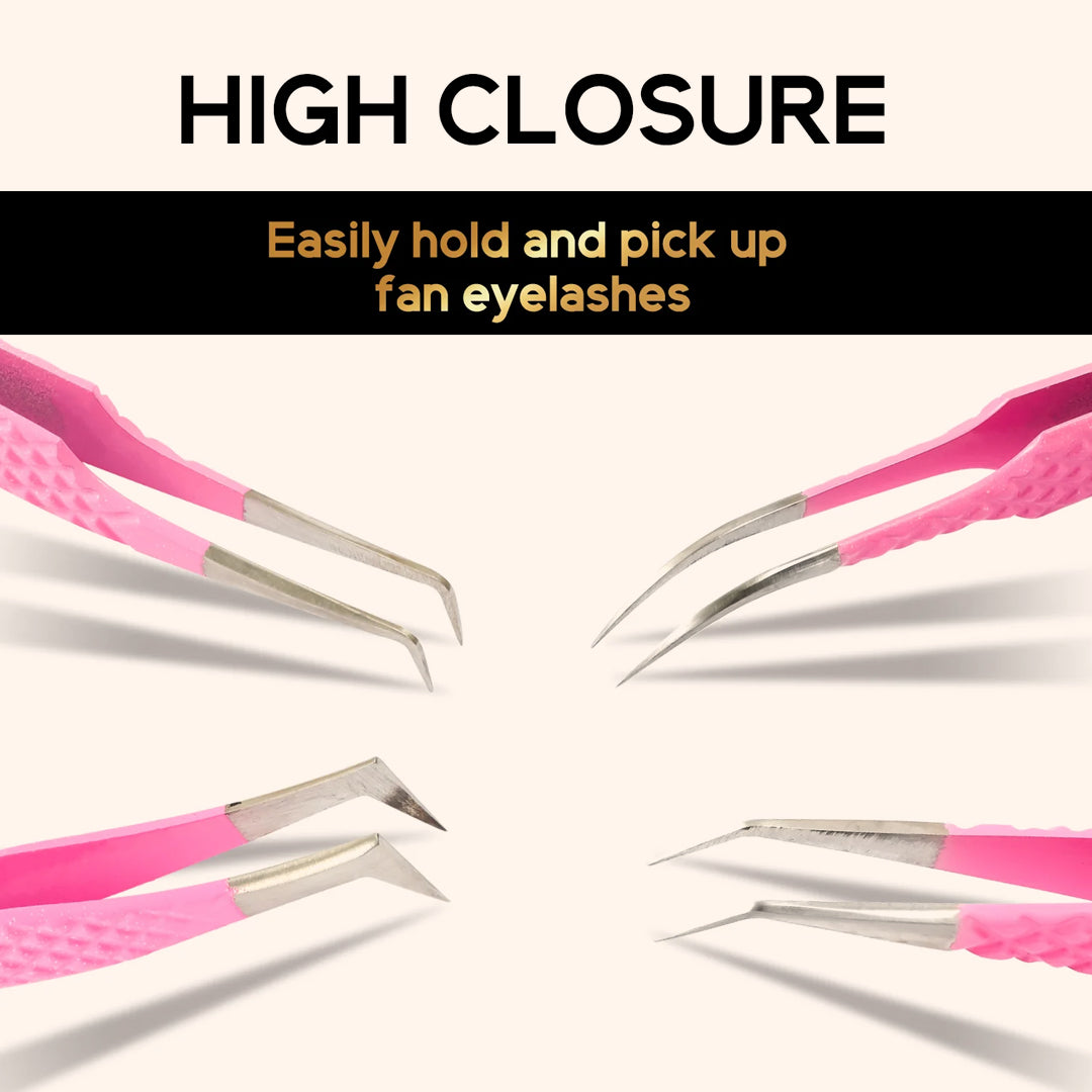 Ombre Pink-White Professional Eyelash Extensions Tweezers Kit-kolybel