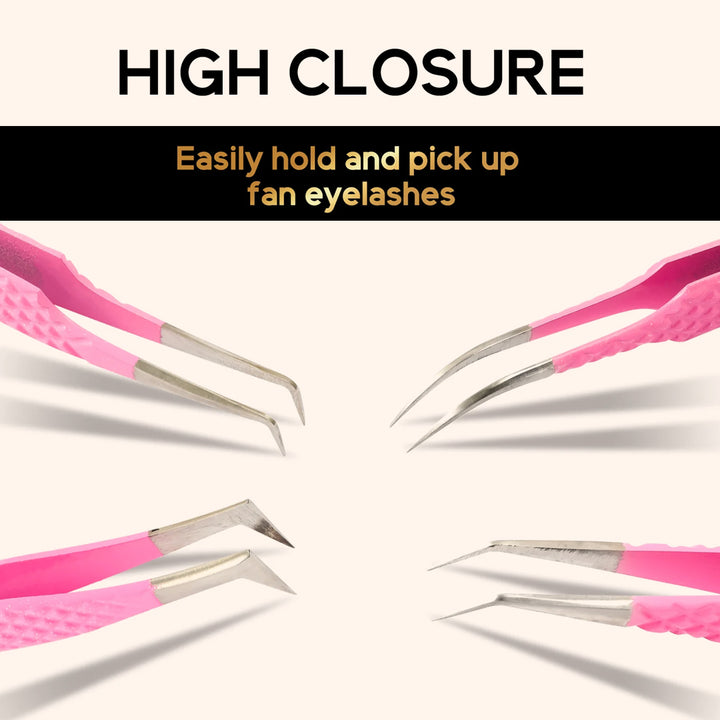 Ombre Pink-White Professional Eyelash Extensions Tweezers Kit-kolybel