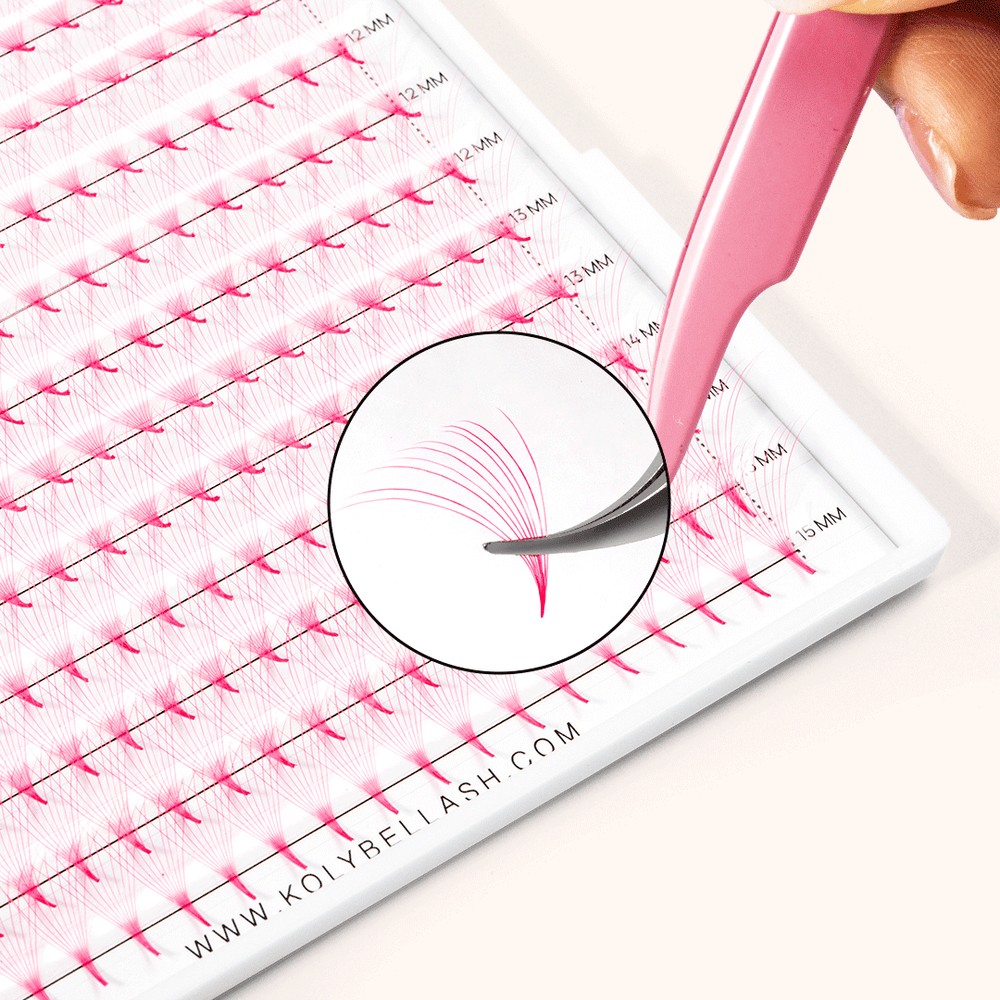 10D Pink Premade Volume Fans Pointy Base16 Rows(320 Fans)