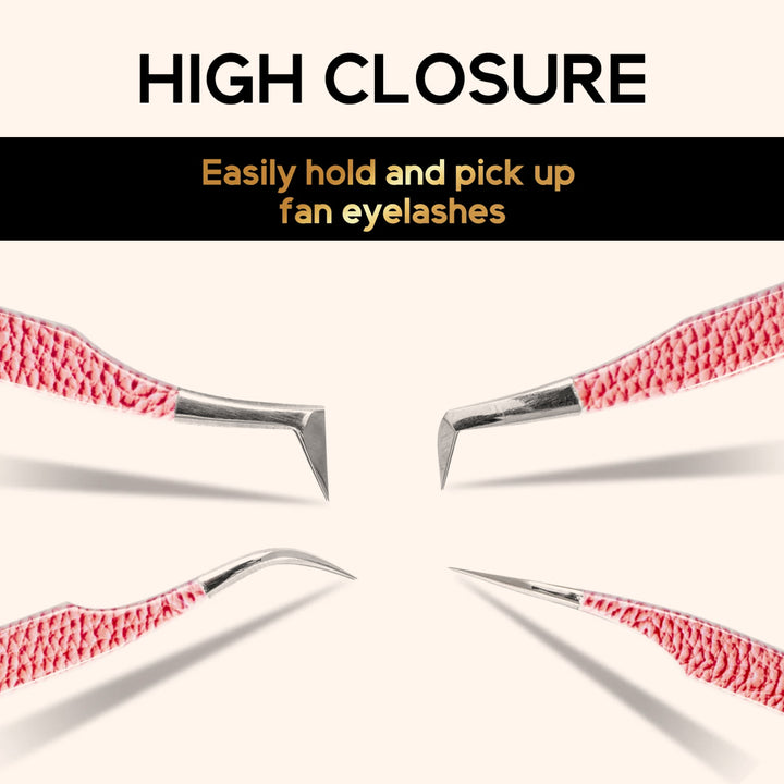 Pink Leather Pattern Professional Eyelash Extensions Tweezers Kit-kolybel