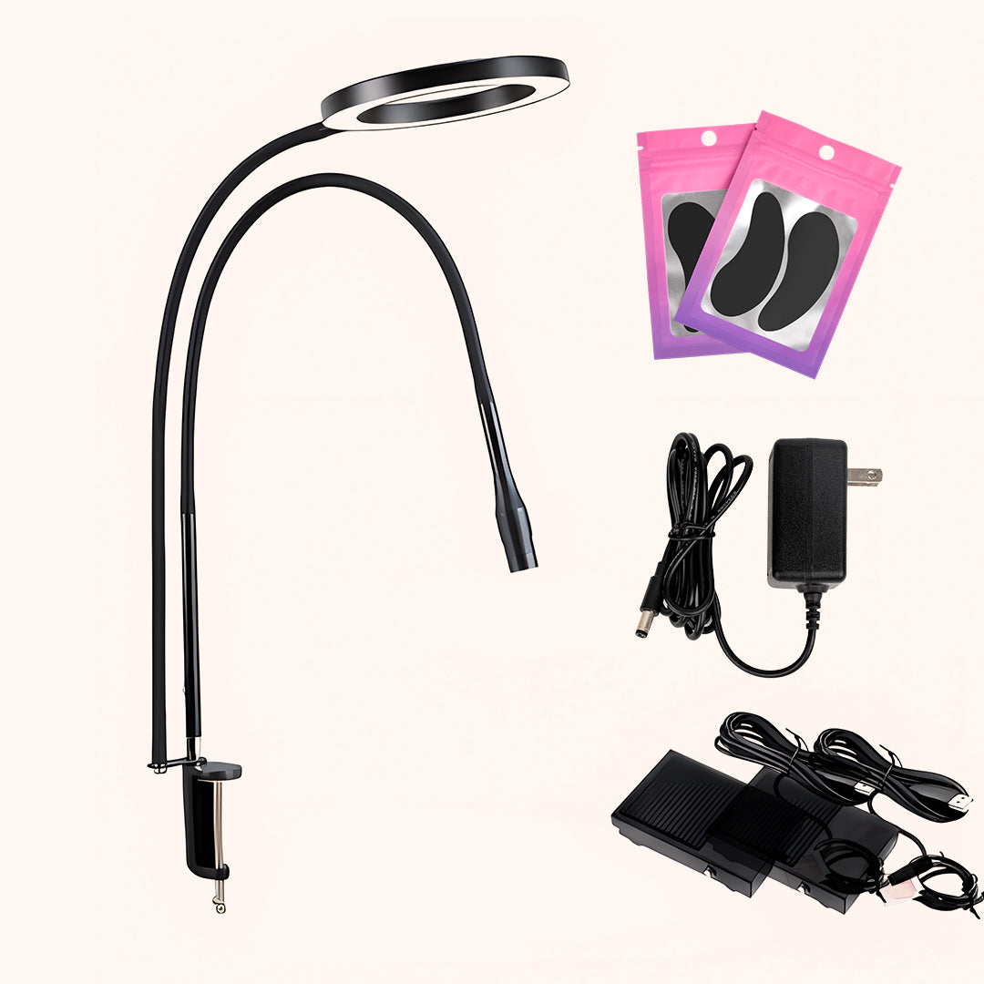 KOLYBEL 5W Clamp-On UV LED Dual Light Eyelash Glue Curing Lamp, 360° Flexible Gooseneck, Adjustable Spot, Replaceable Aluminum Lamp Head for Professional Lash Salon UV Lash Adhesive