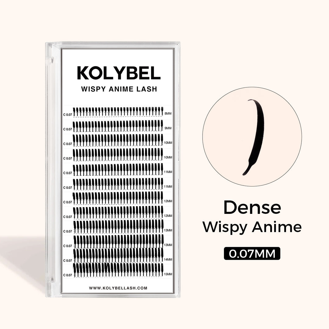 KOLYBEL 0.07mm Dense Wispy Anime Lash Extensions. Pre-made solid spike lashes create stunning manga, wet-look & doll eye textures. Ultra-light, easy to apply, perfect for pro lash artists, 100% cruelty-free.