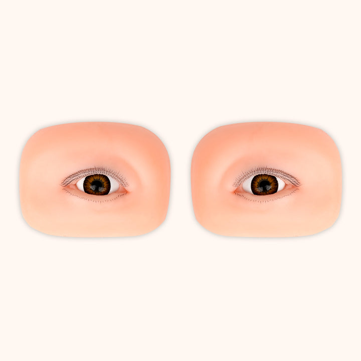 Reusable silicone eye model for lash extension practice. Features 3 layers of lashes, sold as a pair, ideal for training and showing finished lash styles.