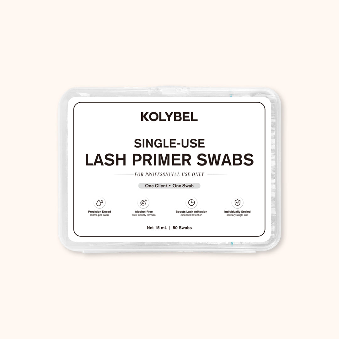 Single-use pre-dosed lash primer swabs. Gentle formula, boosts lash glue adhesion, individually sealed for hygienic professional eyelash extension prep.