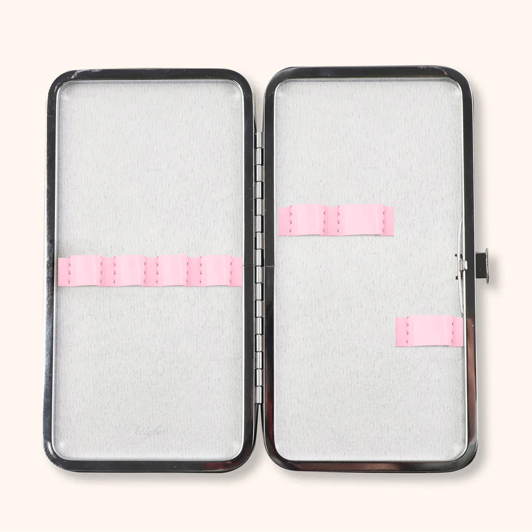 KOLYBEL Eyelash Extension Tweezers Set with Storage Case, precision volume & individual lash tweezers for salon lash artists. Stainless steel anti-slip design, durable portable case, pink & black two color options, professional lash grafting tool kit.