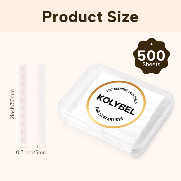 KOLYBEL LASH 500-sheet lash lift paper covers for professional use. Lint-free, pre-cut strips ensure even reagent distribution and secure lash placement