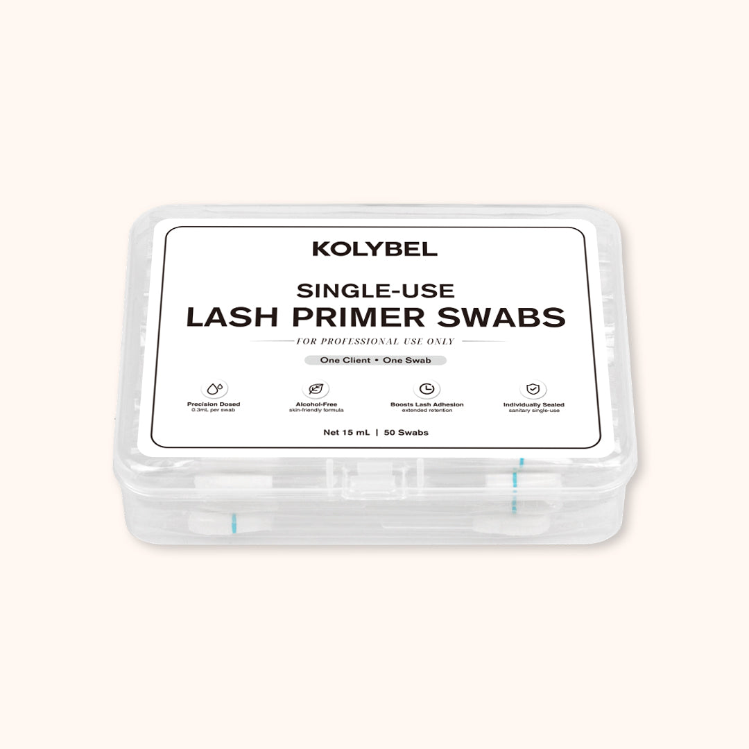 Single-use pre-dosed lash primer swabs. Gentle formula, boosts lash glue adhesion, individually sealed for hygienic professional eyelash extension prep.
