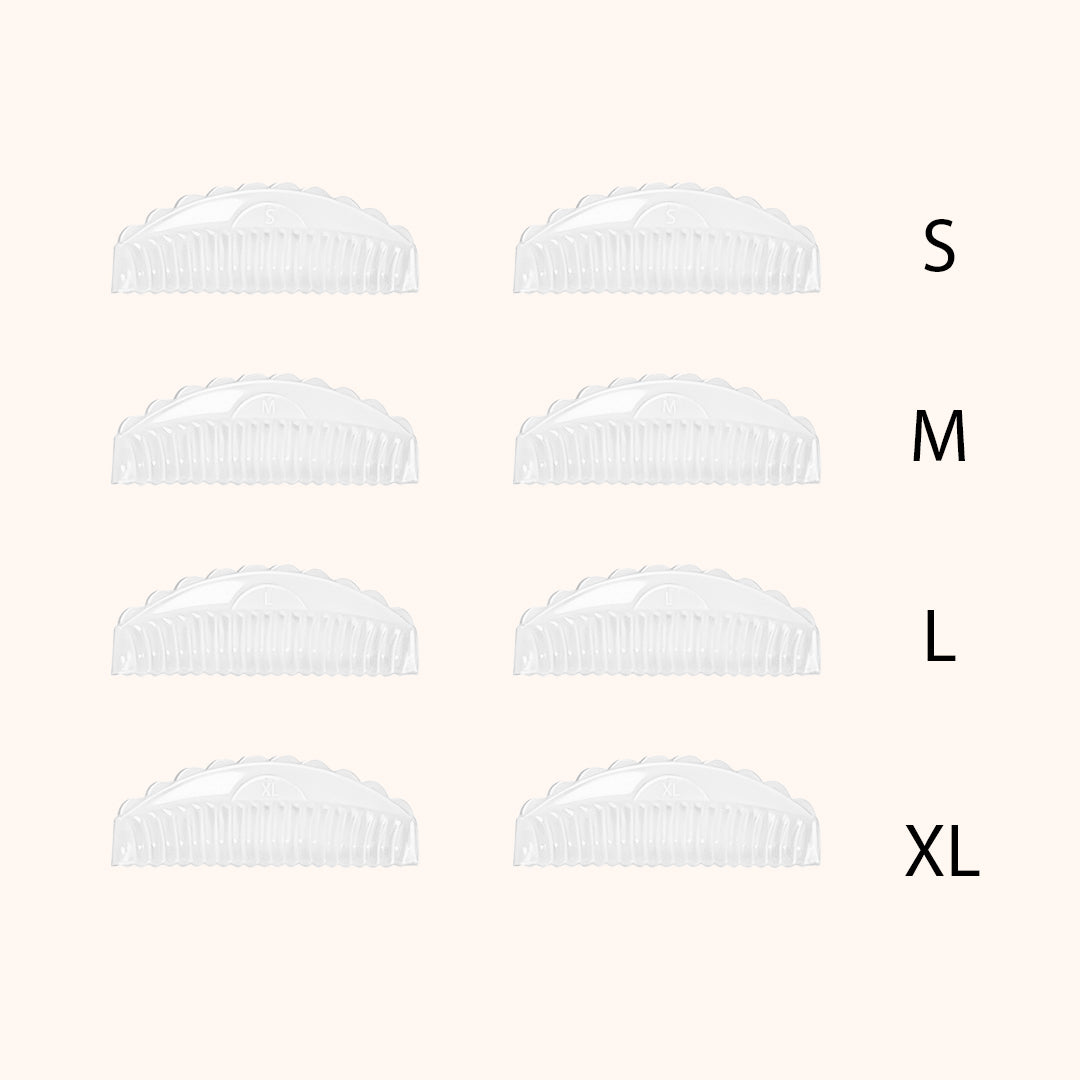 Professional reusable silicone lash lift pads in 4 sizes & 3 colors. Skin-friendly material with groove design for even curls, salon lash lift services.