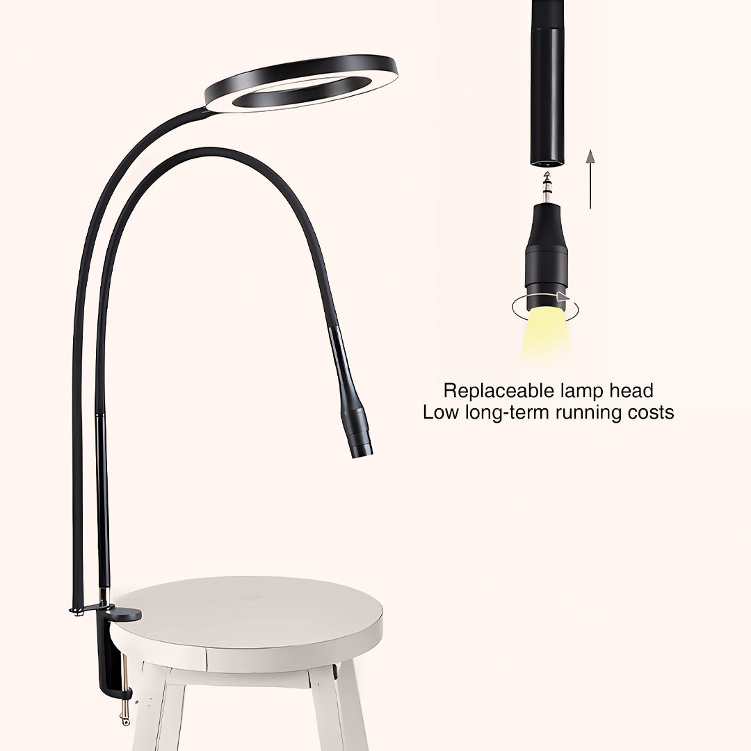 KOLYBEL 5W Clamp-On UV LED Dual Light Eyelash Glue Curing Lamp, 360° Flexible Gooseneck, Adjustable Spot, Replaceable Aluminum Lamp Head for Professional Lash Salon UV Lash Adhesive
