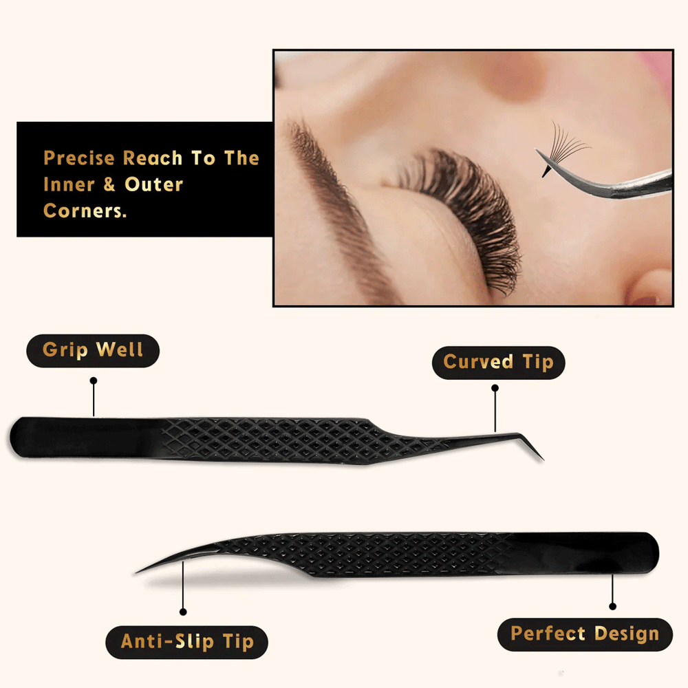 Black Fiber Tweezers For Eyelash Extension Kit-kolybel