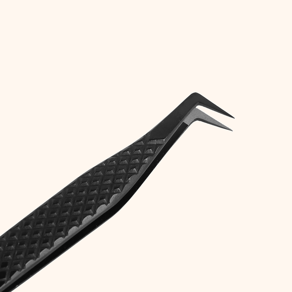 KB-01 Black Fiber Tweezers For Eyelash Extension