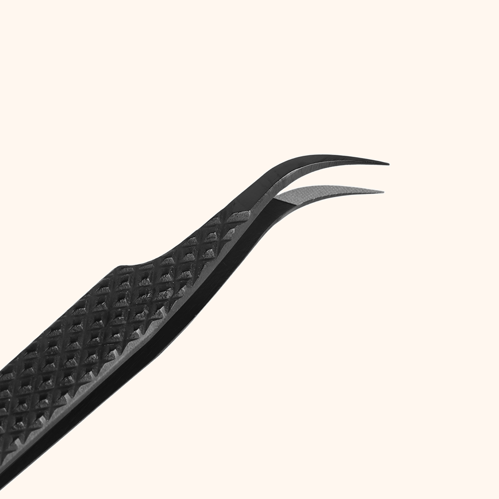 KB-02 Black Fiber Tweezers For Eyelash Extension