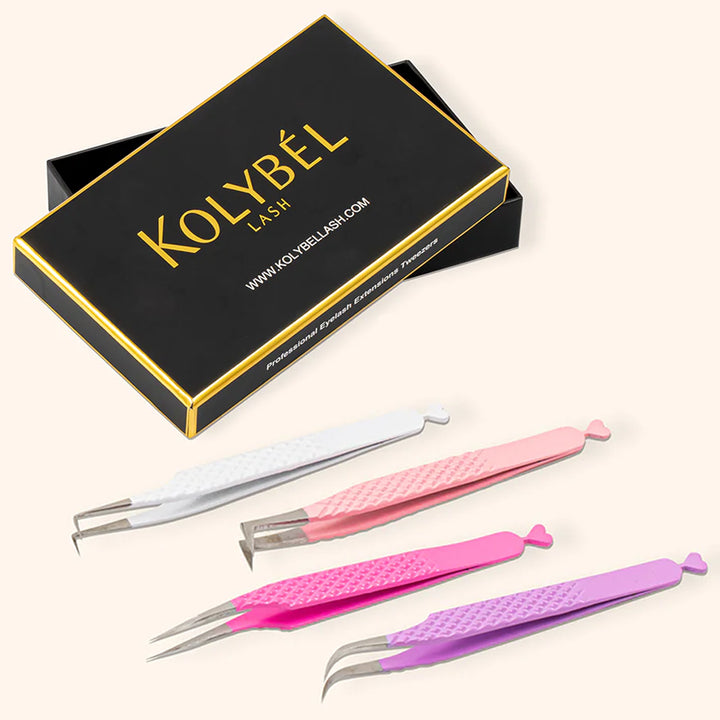 Heart-shaped Professional Eyelash Extensions Tweezers Kit-kolybel