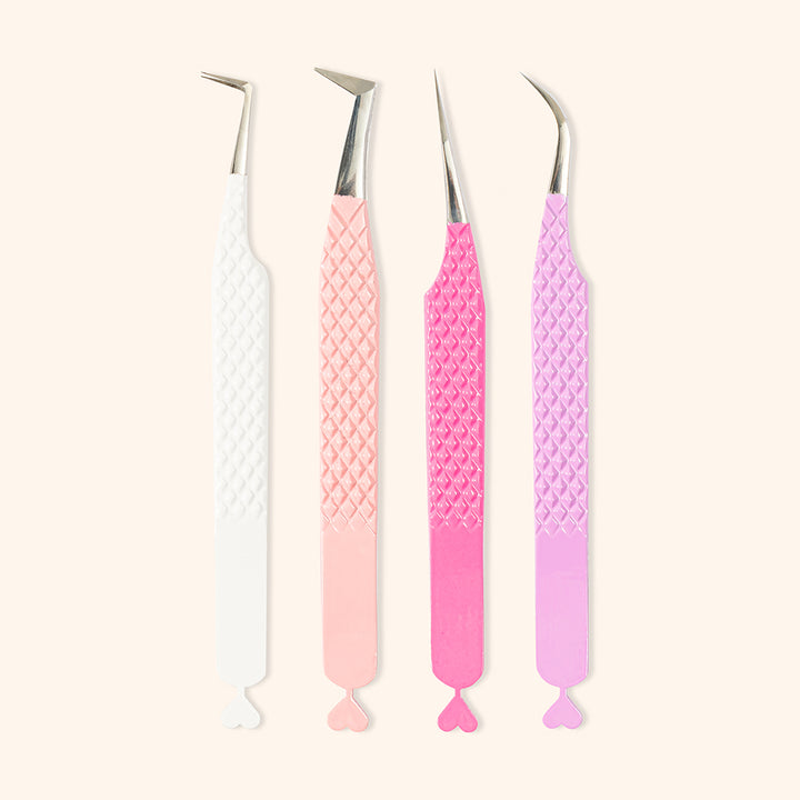 Heart-shaped Professional Eyelash Extensions Tweezers Kit-kolybel