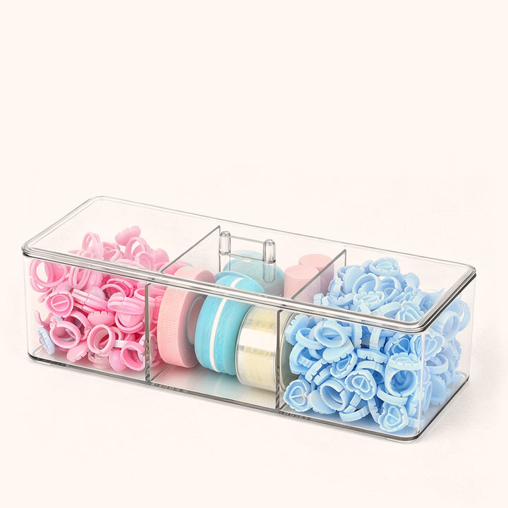 KOLYBEL 3‑Compartment Acrylic Lash Storage Box with Lid, Organizer for Lash Extensions & Salon Tools