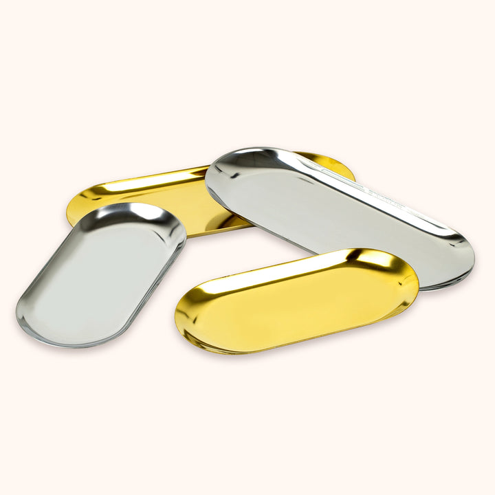 KOLYBEL premium stainless steel lash tweezer tray. 2 sizes & 2 colors, mirror polished, organizes lash tools and tweezers for professional salon workstation.