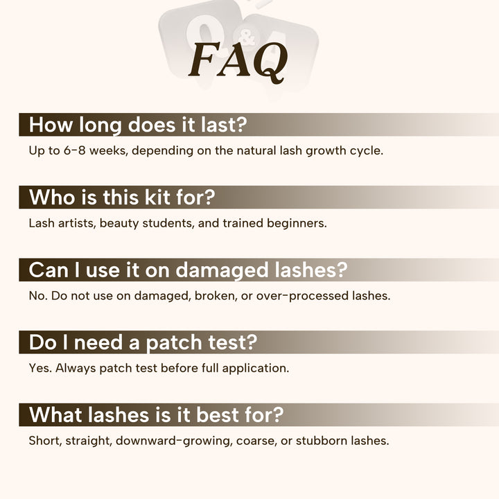 KOLYBEL LASH cysteamine korean lash lift root lift Professional 5-Step Perm Set with Glue, Perm Lotion, Lifting Pads & Y-Combs LASH LIFT FAQ