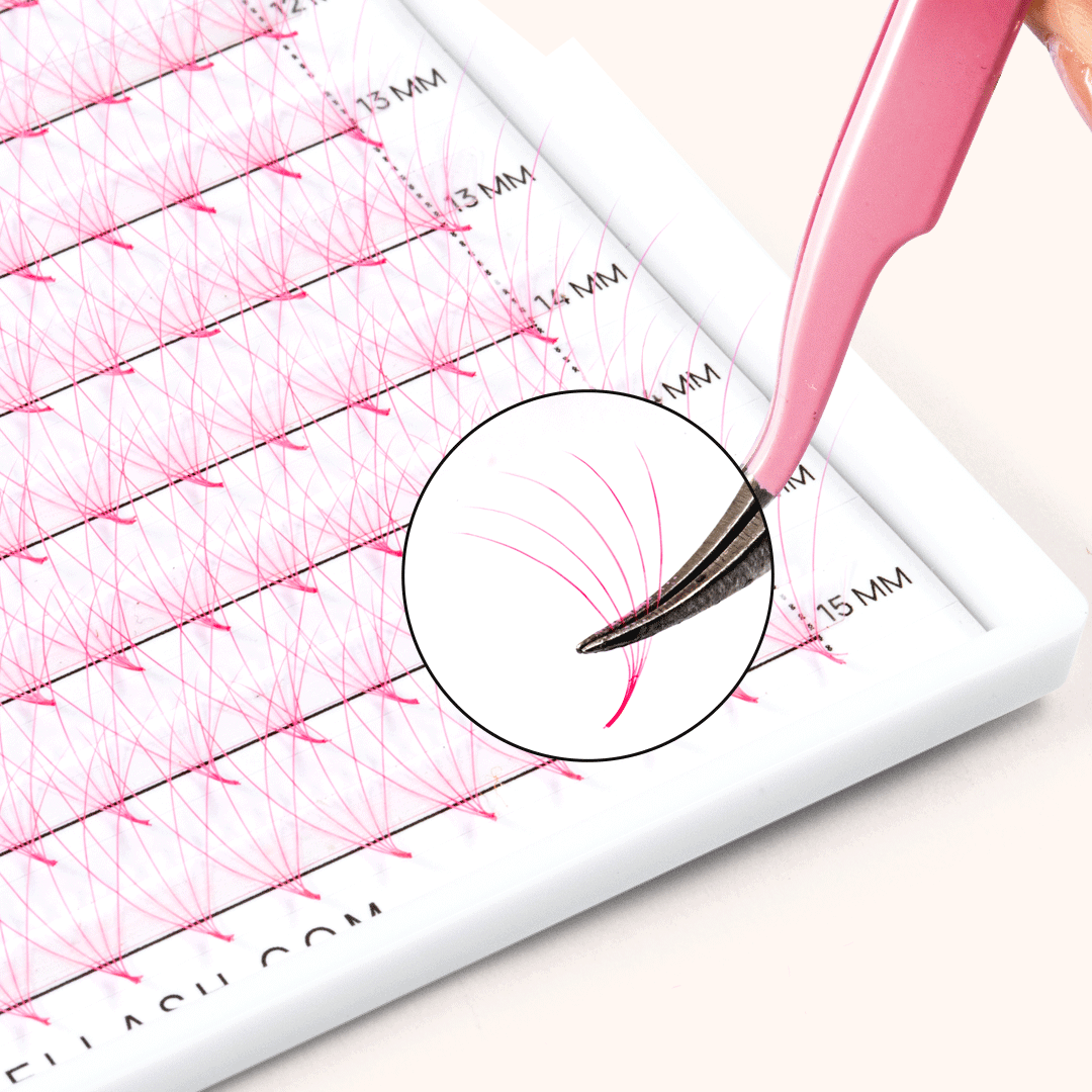 5D Pink Premade Volume Fans Pointy Base16 Rows(320 Fans)