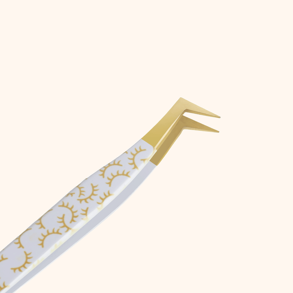 KW-07 Printed Yellow Lashes Tweezers For Eyelash Extension
