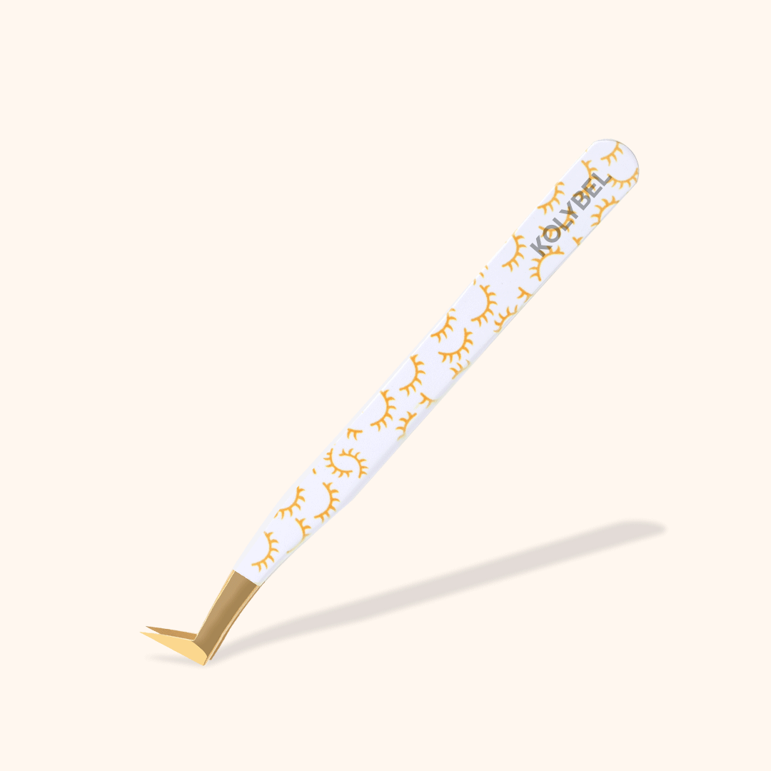 KW-07 Printed Yellow Lashes Tweezers For Eyelash Extension