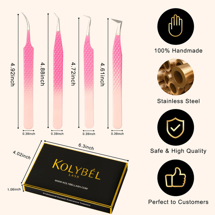 Ombre Pink-White Professional Eyelash Extensions Tweezers Kit-kolybel