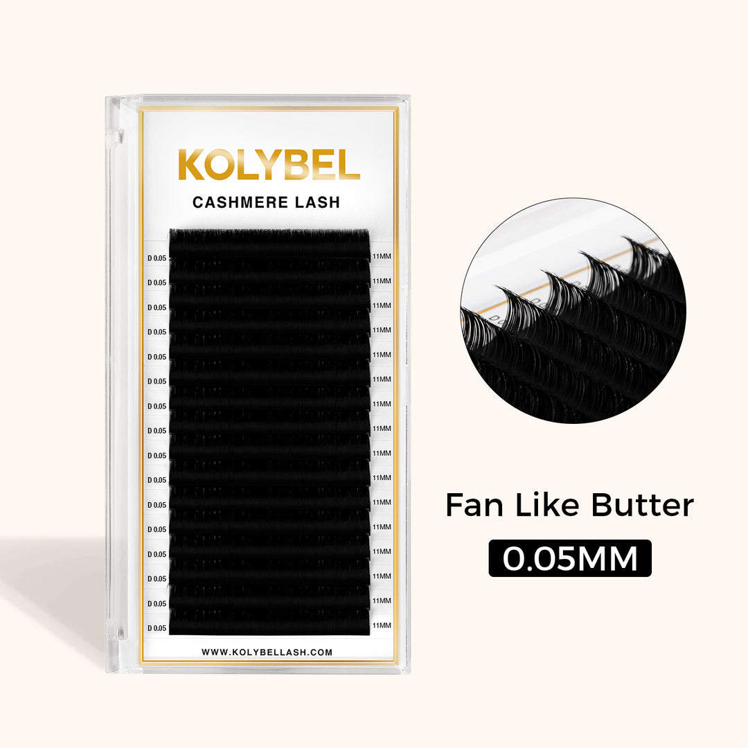 KOLYBEL LASH Cashmere Lash Extensions 0.05mm(16Rows)，matte and feather light look.Fan like butter