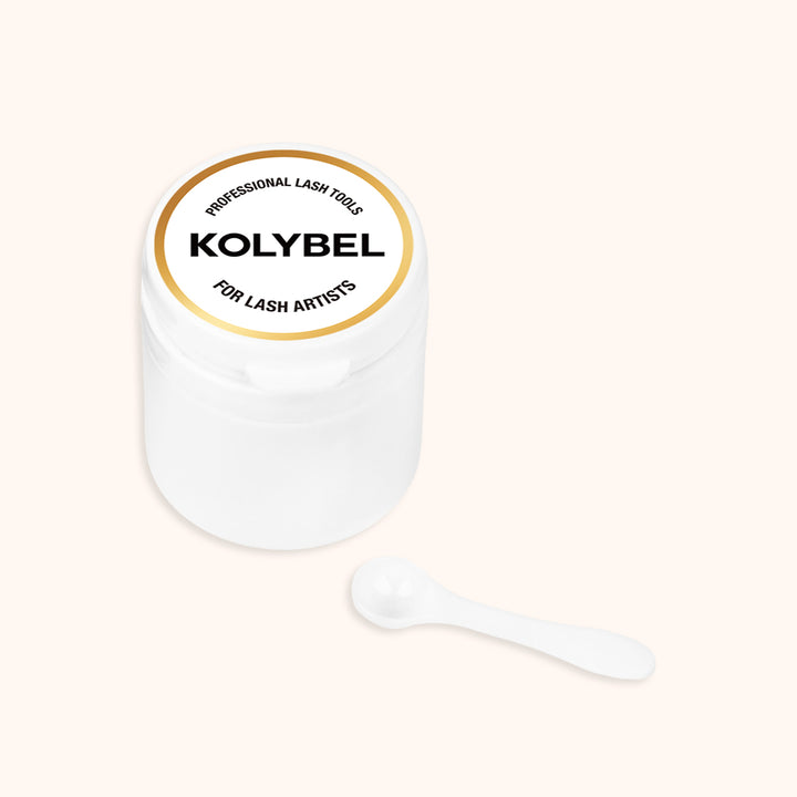 KOLYBEL professional lash tool cleaning powder. Deep cleans and disinfects silicone lash lift shields and tools, extends tool life for professional lash salons.