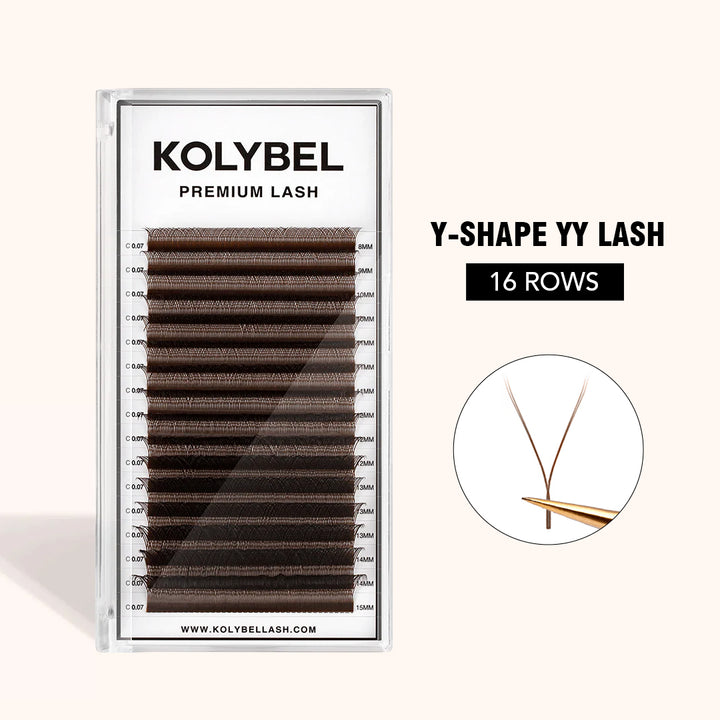 0.07MM Brown YY Premade Volume Fans Eyelash Extensions (16 Rows)