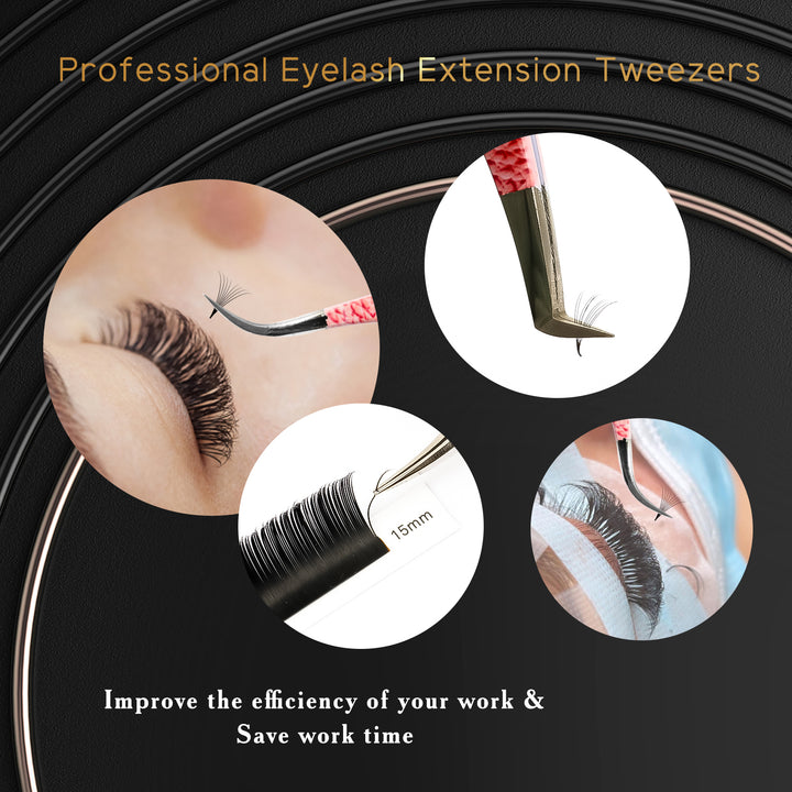 Pink Leather Pattern Professional Eyelash Extensions Tweezers Kit-kolybel