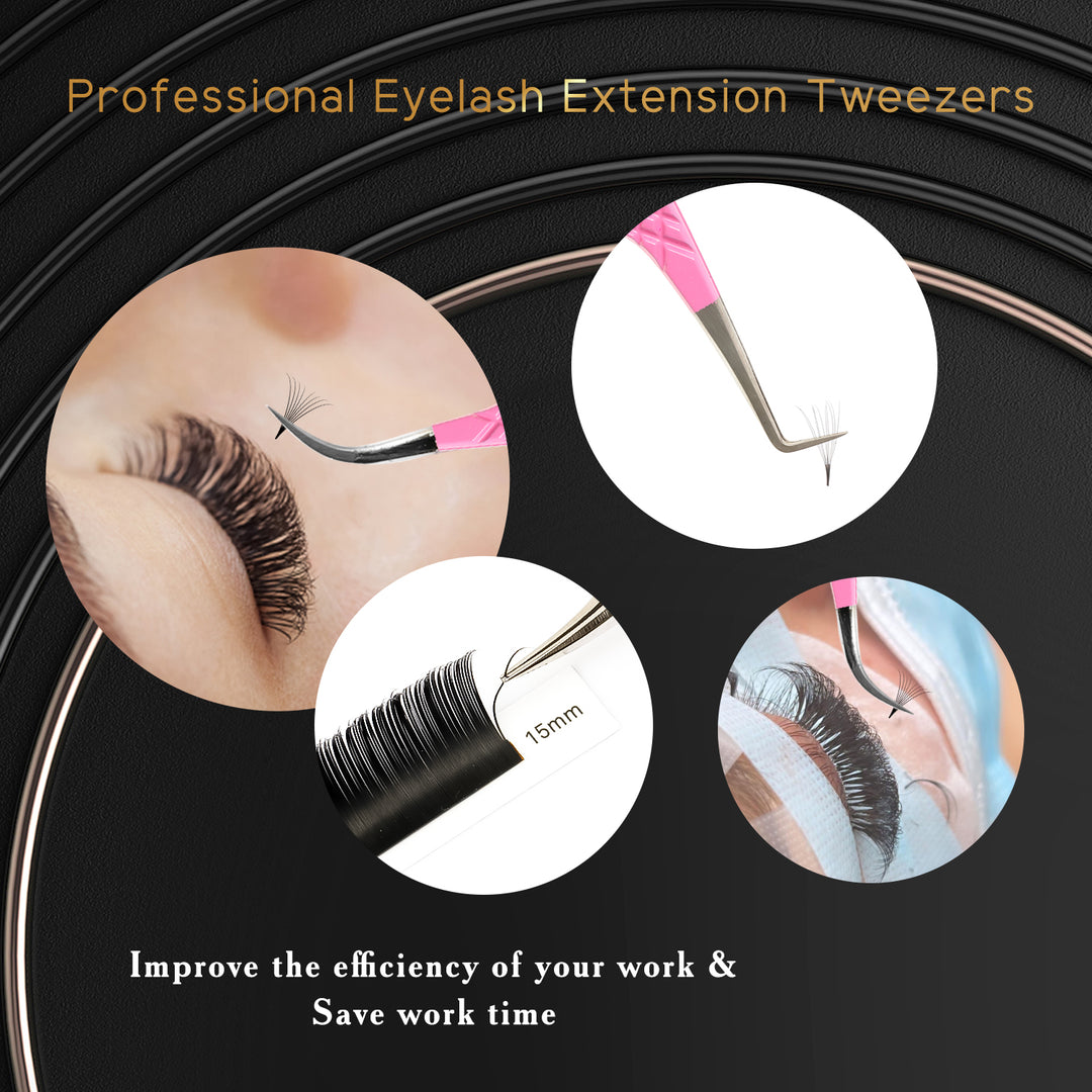 Ombre Pink-White Professional Eyelash Extensions Tweezers Kit-kolybel